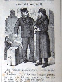 Svår räkneuppgift. Bildskämt i Söndags-Nisse – Illustreradt Veckoblad för Skämt, Humor och Satir, nr 52, den 29 december 1878