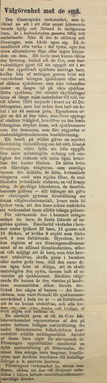 Välgörenhet för de små - tidningsnotis om Soeurs de Charités verksamhet