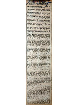 "Kvinnliga polisassistenter" - artikel Dagens Nyheter 1907.
