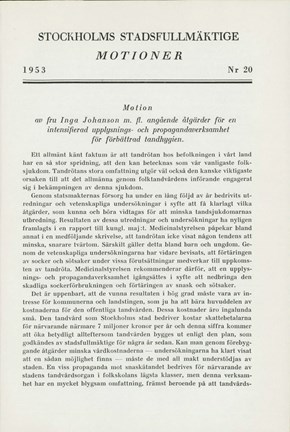 Motion om propagandaverksamhet för förbättrad tandhygien från 1953