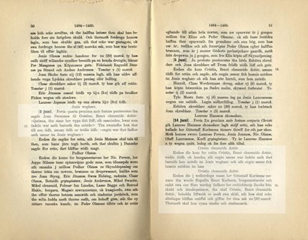 Texten från 1484 i den tryckta tänkeboken.