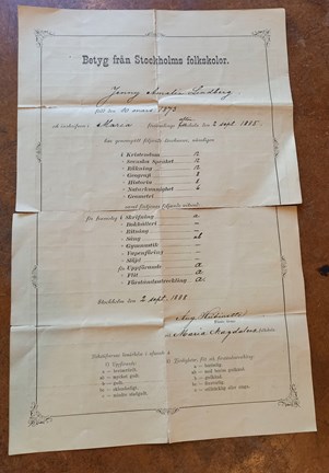 Betyg från Stockholms folkskolor.