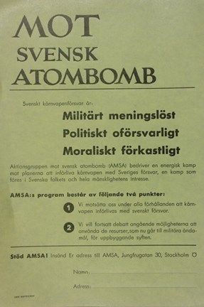Flygblad från Aktionsgruppen mot svensk atombomb