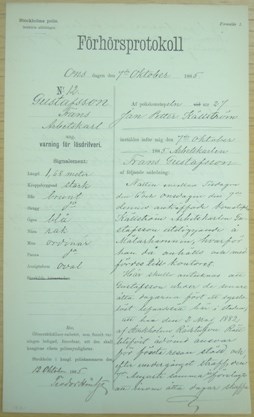 Handskrivet förhörsprotokoll.