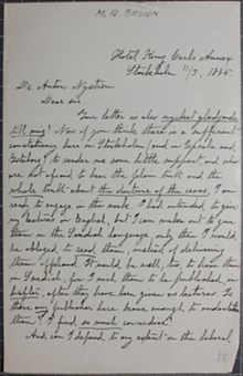 "I regard the Church as the root of all evil" - brev från Marie A. Brown till Anton Nyström 1885