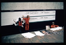Klistring av reklamskyltar på tunnelbanestationen Gärdet