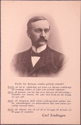 Porträtt av Carl Lindhagen med text under
