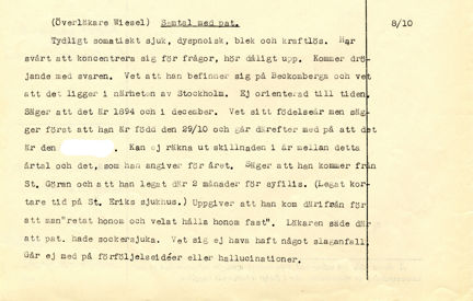 Utdrag ur patientjournal från Beckomberga sjukhus 1935