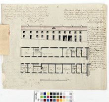 Ritning till påbyggnad av fröken Lantingshausens hus på Blasieholmen 1821