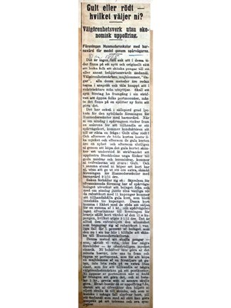 "Gult eller rödt - hvilket väljer ni?" - artikel Dagens Nyheter 1911.