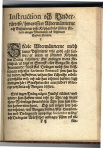 [Regler för hantverksskråna riktade till deras ledare från stadens styrelse] Instruction och underrättelse, hwarefter Åldermännerne och Bijsiittierne uthi köphandels gillen skola sit antagne åldermanne och bijsittiare embete förrätta.