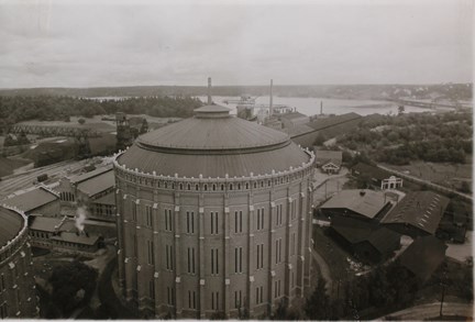 Svartvitt fotografi på Värtagasverket