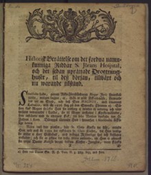 Historisk berättelse om det fordna riddar S. Jörans hospital, och det sedan uprättade Drottninghuset, til dess början, tilwäxt och nu warande tilstånd / Eric S. Ruda