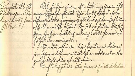 Polisens rapport angående socialdemokraternas möte vid Zinken 1886.