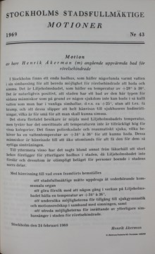 Motion angående uppvärmda bad för rörelsehindrade - Henrik Åkerman (m), Stadsfullmäktige 1969