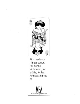 Svart text och bild på vit botten med ett broschyr. 