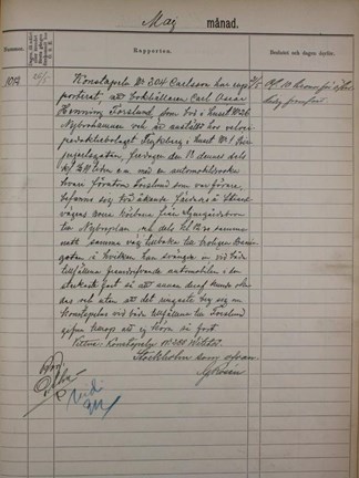 Polisrapport om fartdåren Forslund 1900 .