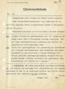 Order till Södra Lidingöbanans personal att inte använda tryckluftbromsen på Sturegatan