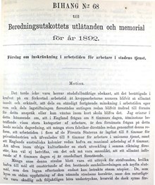 Förslag om inskränkning i arbetstiden för arbetare i stadens tjänst - Salomon August Andrée 1892