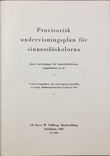 Sinnesslöskolornas undervisningsplan för barn med psykisk funktionsnedsättningen 1946