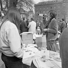 Kungsträdgården, maj 1971. Demonstrationer mot fällningen av almarna