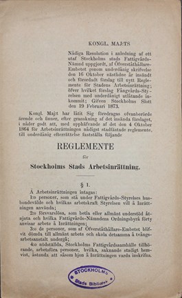 Regler för Stockholms stads arbetsinrättning