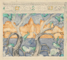 Katarina. Kompositionsskiss för Staden vid vattnet, väggmålning i Stockholm stadshus