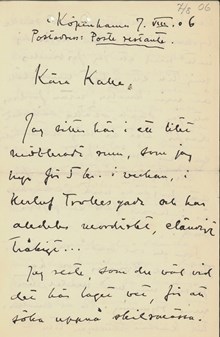Hjalmar Söderberg skriver om skilsmässan som inte blev av och sin dåliga ekonomi, 1906