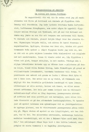 Del 1. Om vikten att kunna förvånas. Ett flygminne från 1920-talet.