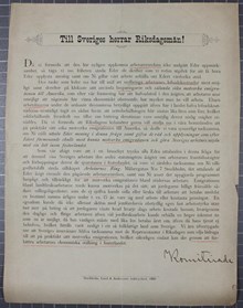 Arbetarnes ring söker stöd av riksdagsmän 1883
