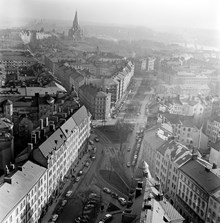 Utsikt från Skattehuset över Katarina Bangata mot Sofia kyrka