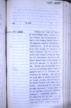 Bild från polisrapport rörande Anders Johansson häktad i samband med uploppet på Gustaf Adolfs torg den 5 juni 1917