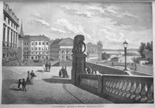 Stockholmsbild. Lejonbacken och Mynttorget. Tecknadt af O. A. Mankell, i Ny Illustrerad Tidning den 29 januari 1876.