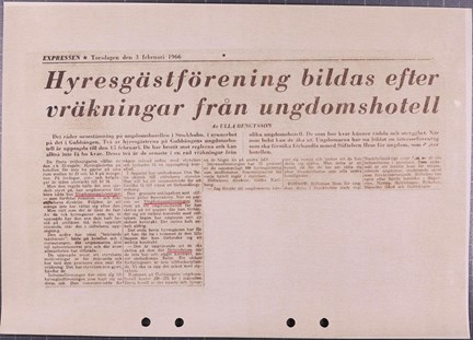 Tidningsartikel om vräkning från ungdomshotell