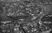 Flygbild över Slussen och Gamla Stan mot norr