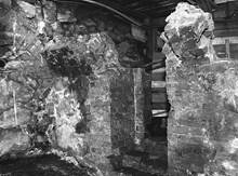 Murade väggar och valv i Storkyrkobrinken. Fotograferad vid en arkeologisk undersökning.