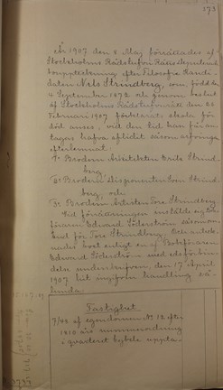 Bouppteckning med bifogat testamente efter vetenskapsmannen och fotografen Nils Strindberg