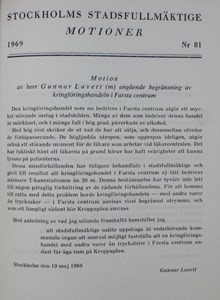Motion angående begränsning av kringföringshandeln i Farsta centrum - Stadsfullmäktige 1969