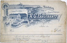Brevhuvud. A. G. Fahlcrantz Spegel och Ramfabrik