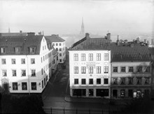 Utsikt från Maria Magdalena kyrktorn mot Hornsgatan och Maria Trappgränd