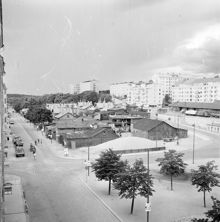Valhallavägen och Körsbärsvägen mot nordväst. Vy över kvarteret Körsbärsbladet