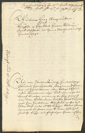 Elisabeth Charlotta Linds supplik till Handelskollegiet. Framsidan.
