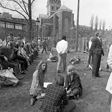 Kungsträdgården, maj 1971. Demonstrationer mot fällningen av almarna