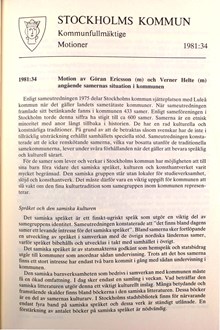 Motion angående samernas situation i Stockholm 1981