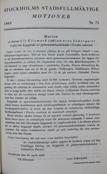 Motion om gemensamhetslokaler i Farsta Centrum - Stadsfullmäktige 1969