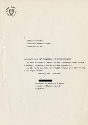 Brev till Hälsovårdsnämndens råttutrotningsavdelning 1961.