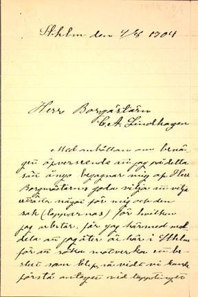 Brev från samiska aktivisten Elsa Laula till Carl Lindhagen 1904