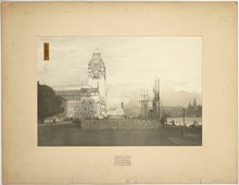 Ragnar Östbergs tävlingsförslag Rådhus ”Mälardrott” 1905, perspektiv från Norr Mälarstrand