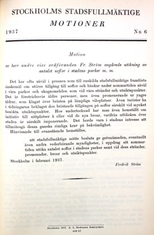 Motion angående utökning av antalet soffor i stadens parker m. m. - Stadsfullmäktige 1937