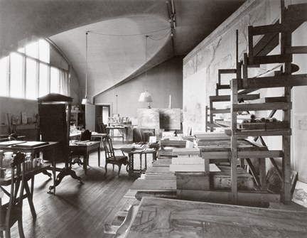 Fotografiet visar prins Eugens ateljé år 1947 innan Waldemarsudde blev museum.